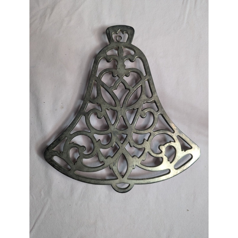Vintage WM A Rogers silver metal Christmas Bell Trivet or hanging decoration